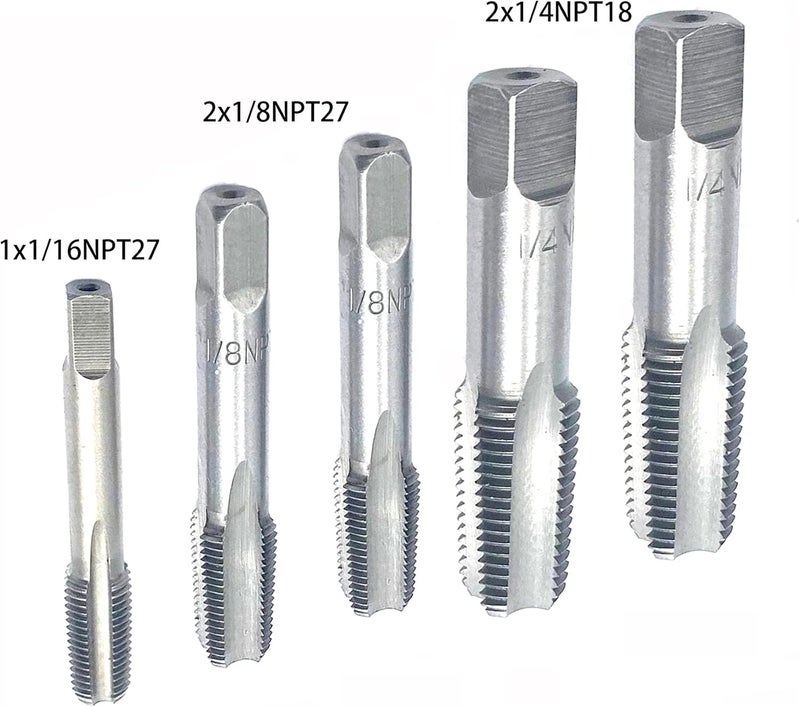 Smsucfuda 1/16",2PCS 1/8",2PCS 1/4" NPT Pipe Tap Set,5Pcs Carbon Steel Pipe Taps Cutting Tools Great for Various Mechanics DIY Thread Cutting and Cleaning - Image 3
